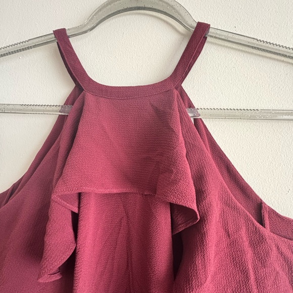 Michael Kors Burgundy Women’s Long Sleeve Cold-Shoulder Ruffle Blouse Size M - Picture 5 of 10